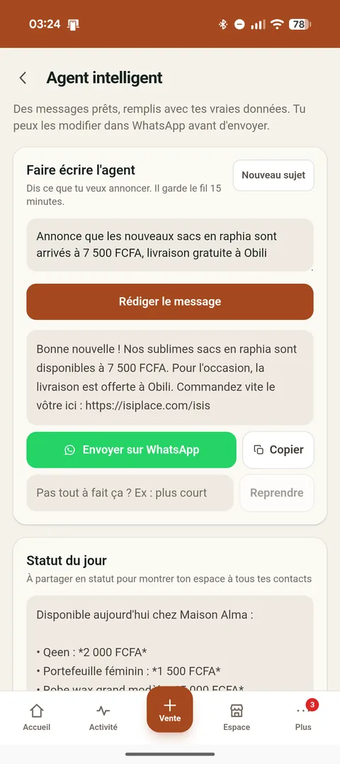 Dans l’application, une consigne d’une ligne et l’agent rend l’annonce prête à envoyer, avec le lien du site